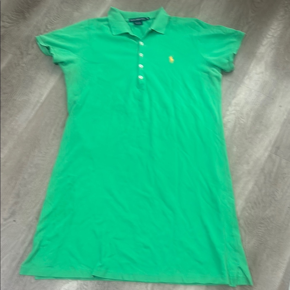 Vintage Ralph Lauren Green Polo Dress with Yellow Logo